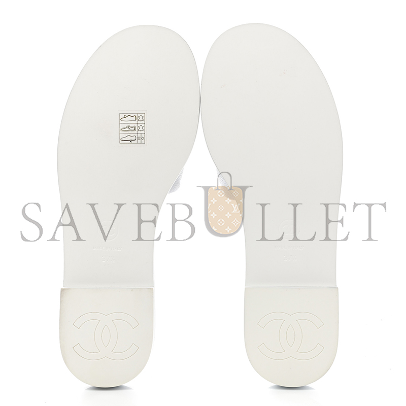 CHANEL MULES SHINY GOATSKIN & METAL WHITE G38794 X56519 0N778